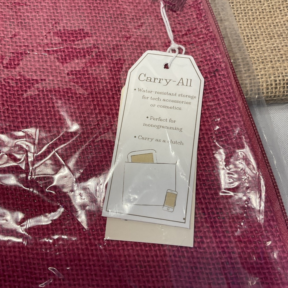 Mud‎ Pie Burlap Jute Navy Tan Pink Craft Make Up Bag Carrying Case Zip Up Set 4 - Picture 4 of 4